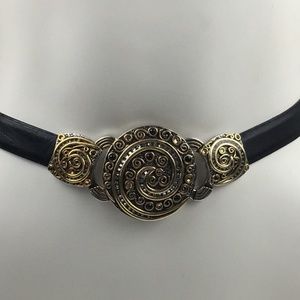 Chico's Black Leather Gold Silver Swirl Belt
